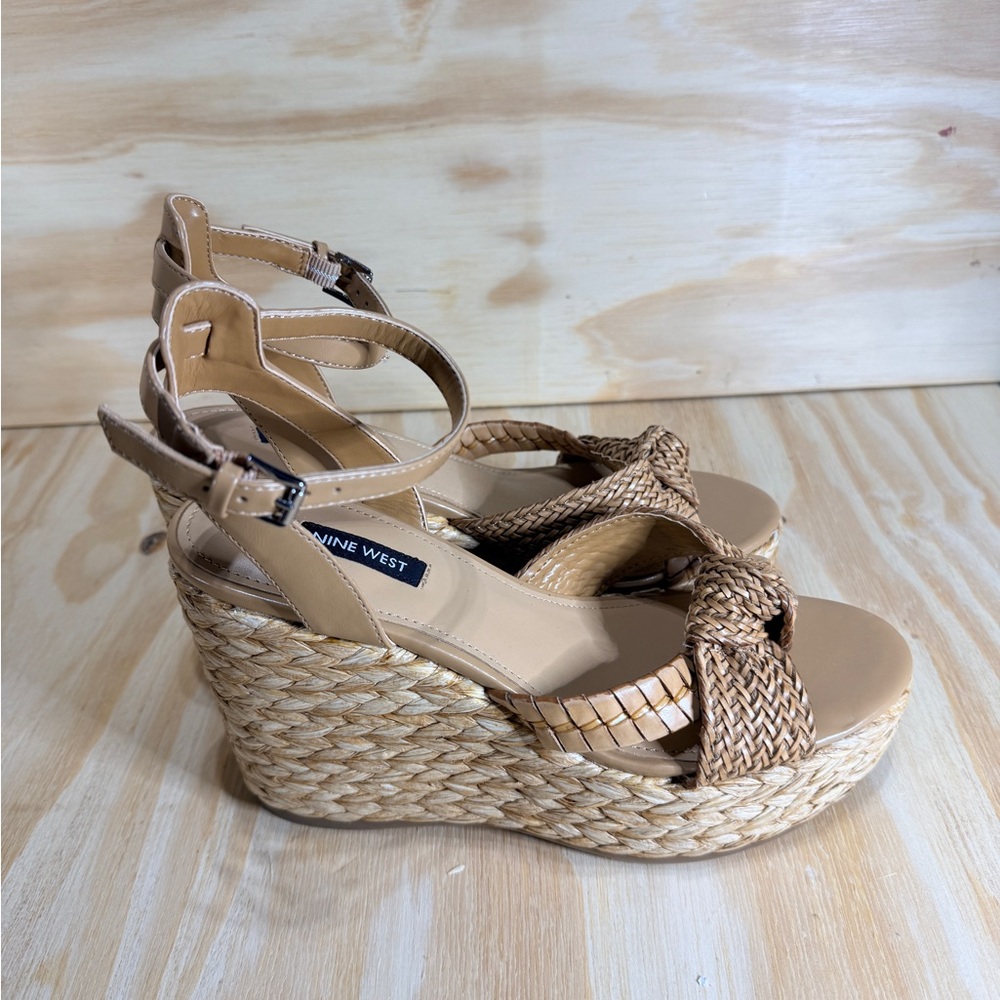 Nine West Beige Braided Rope Wedge Sandals with Ankle Strap - Picture 4 of 12